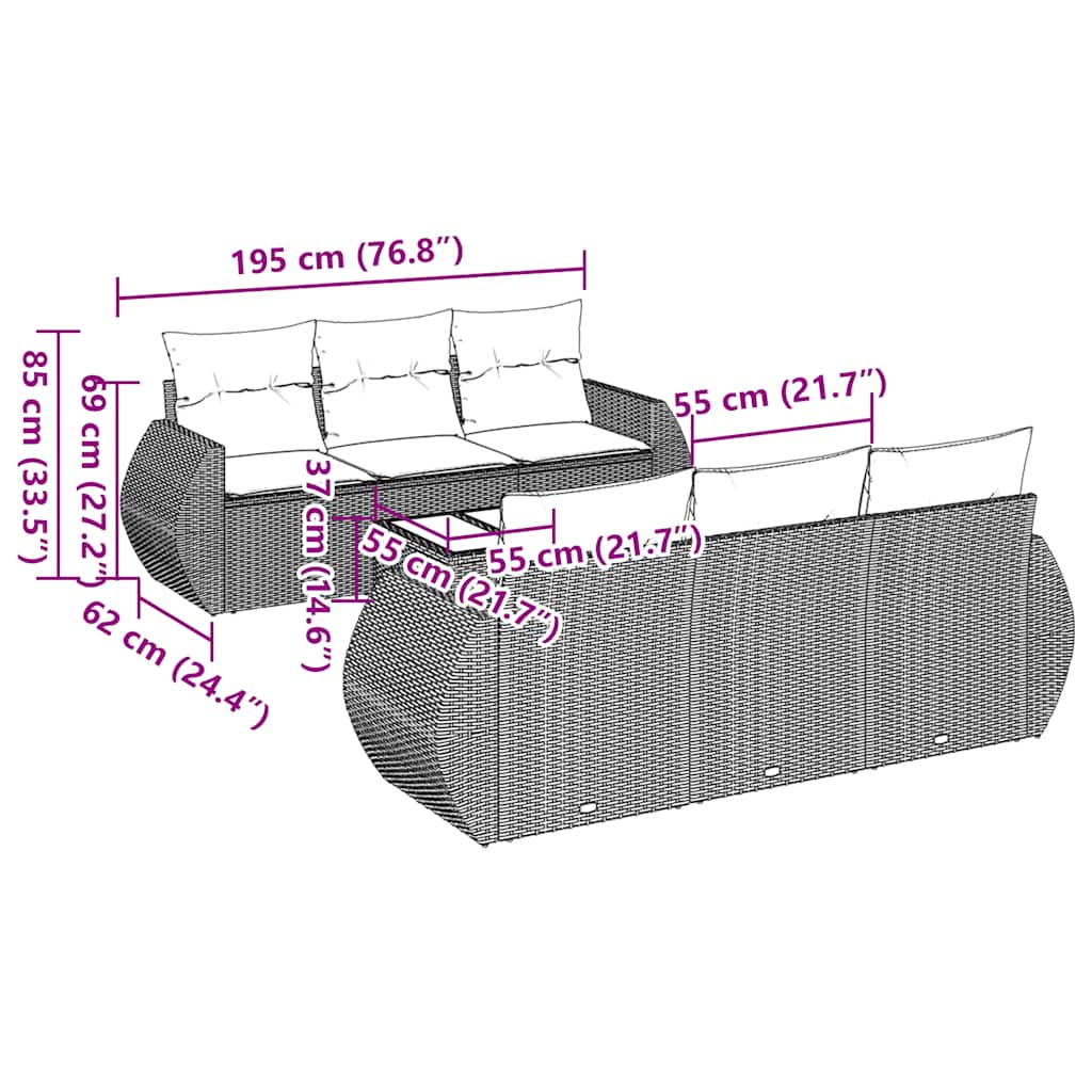 Set Divani da Giardino con Cuscini 7pz Nero Polyrattan | homemem39