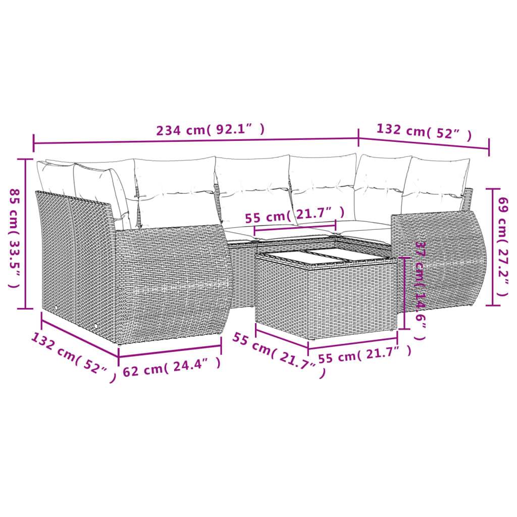 Set Divani da Giardino 7 pz con Cuscini Marrone in Polyrattan | homemem39