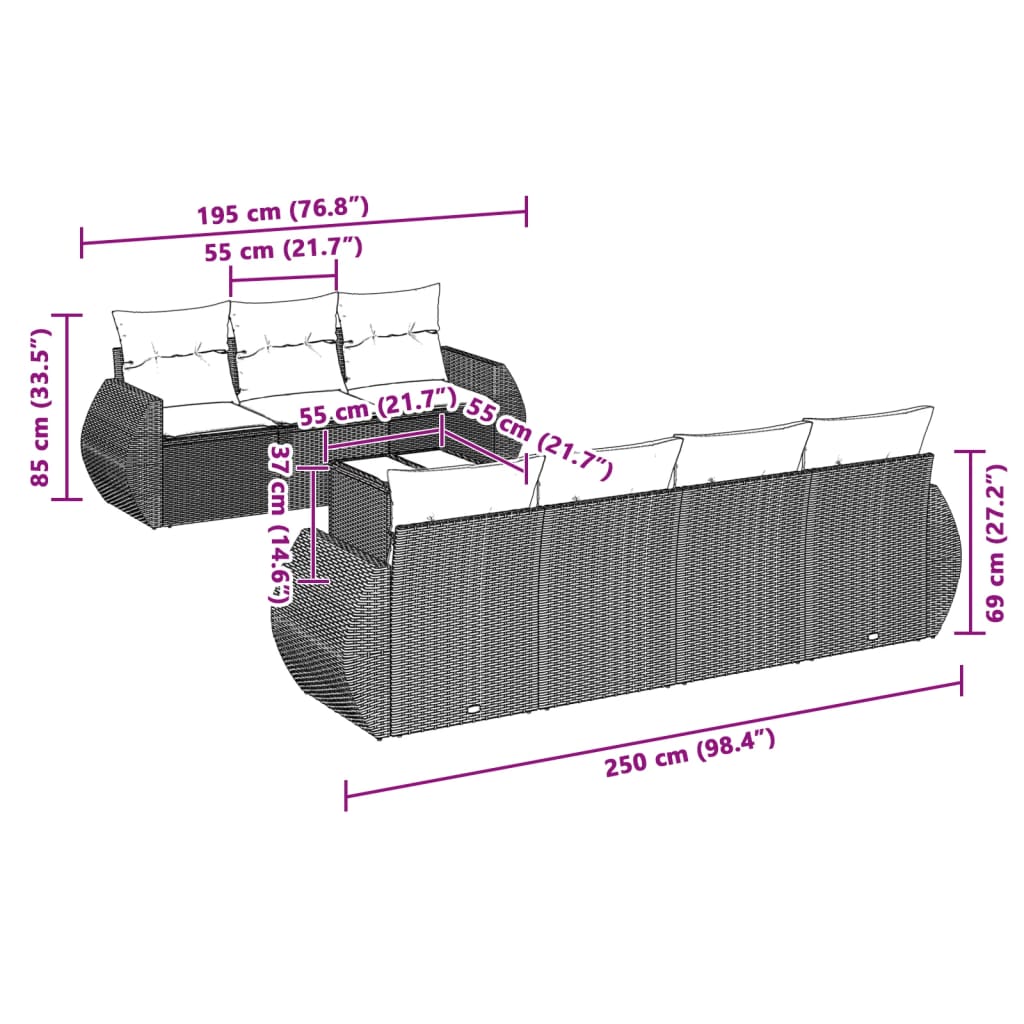 Set Divano da Giardino 8pz con Cuscini Grigio Chiaro Polyrattan | homemem39