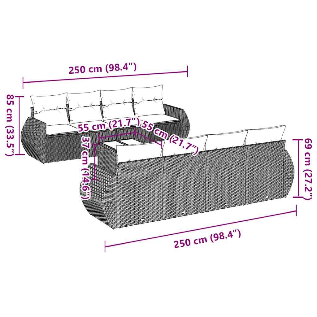 Set Divani da Giardino 9 pz con Cuscini Nero in Polyrattan | homemem39