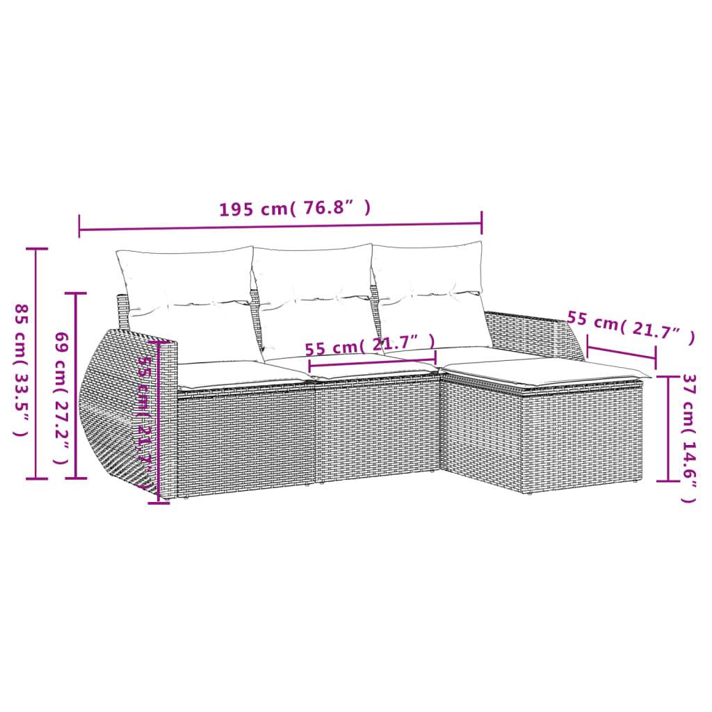 Set Divani da Giardino 4 pz con Cuscini in Polyrattan Grigio - homemem39