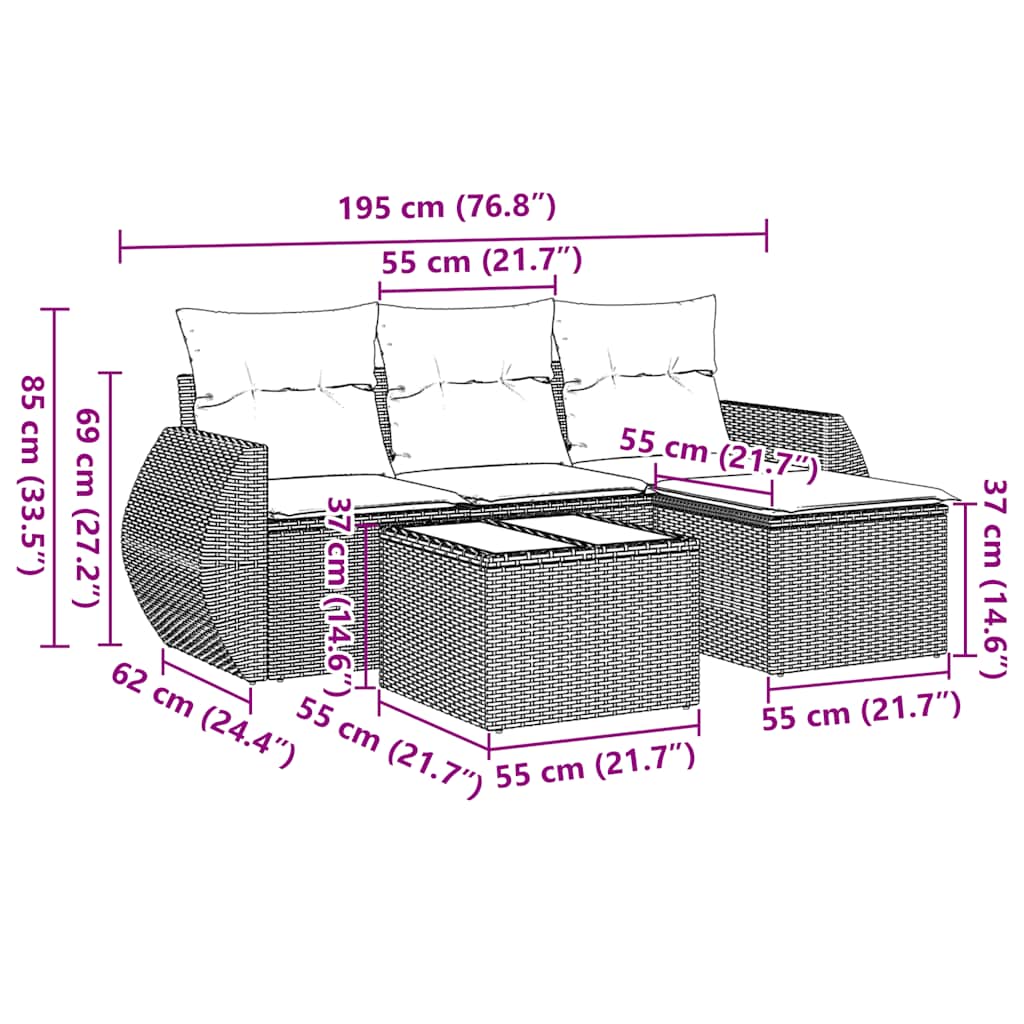 Set Divani da Giardino 5 pz con Cuscini in Polyrattan Nero | homemem39