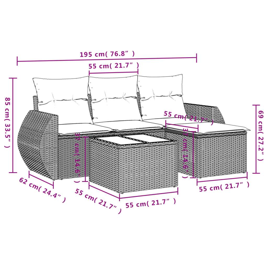 Set Divano da Giardino 5 pz con Cuscini Marrone in Polyrattan | homemem39