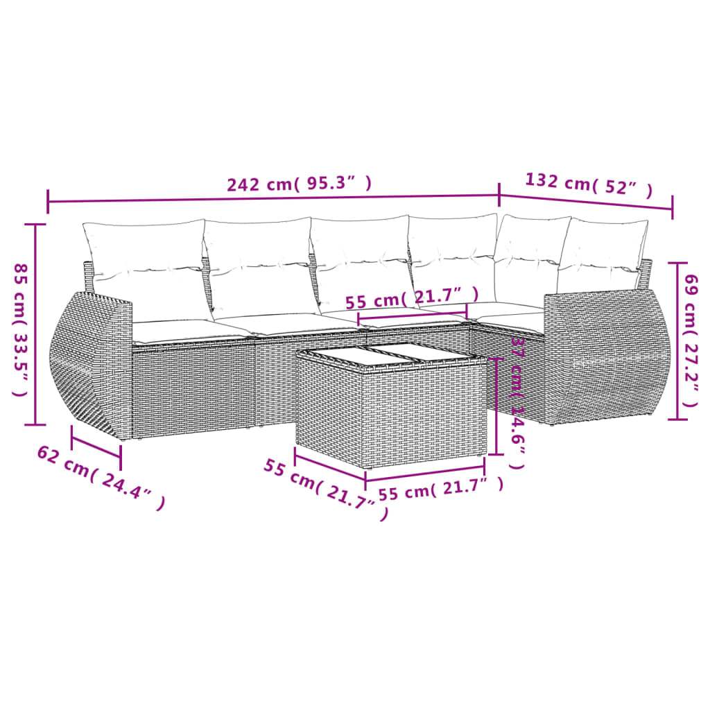 Set Divano da Giardino 6 pz con Cuscini Grigio in Polyrattan | homemem39