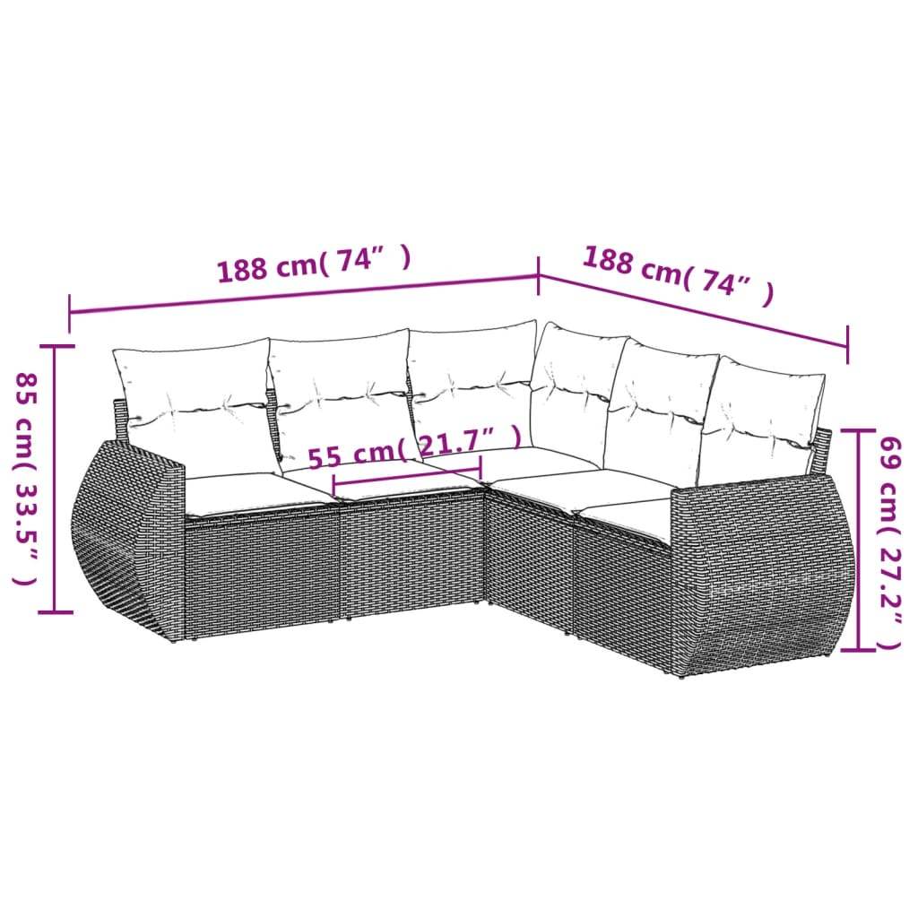 Set Divani da Giardino 5 pz con Cuscini in Polyrattan Nero | homemem39