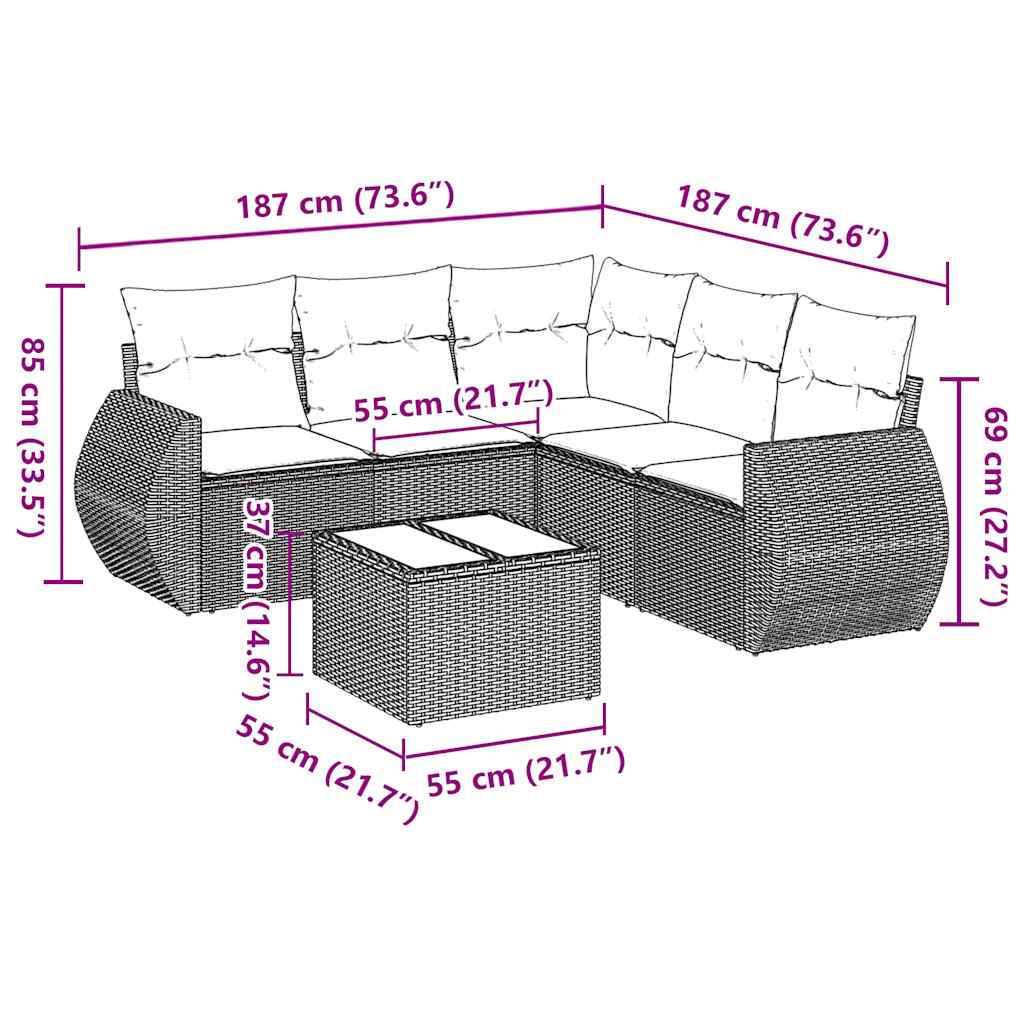 Set Divano da Giardino 6 pz con Cuscini Nero in Polyrattan | homemem39