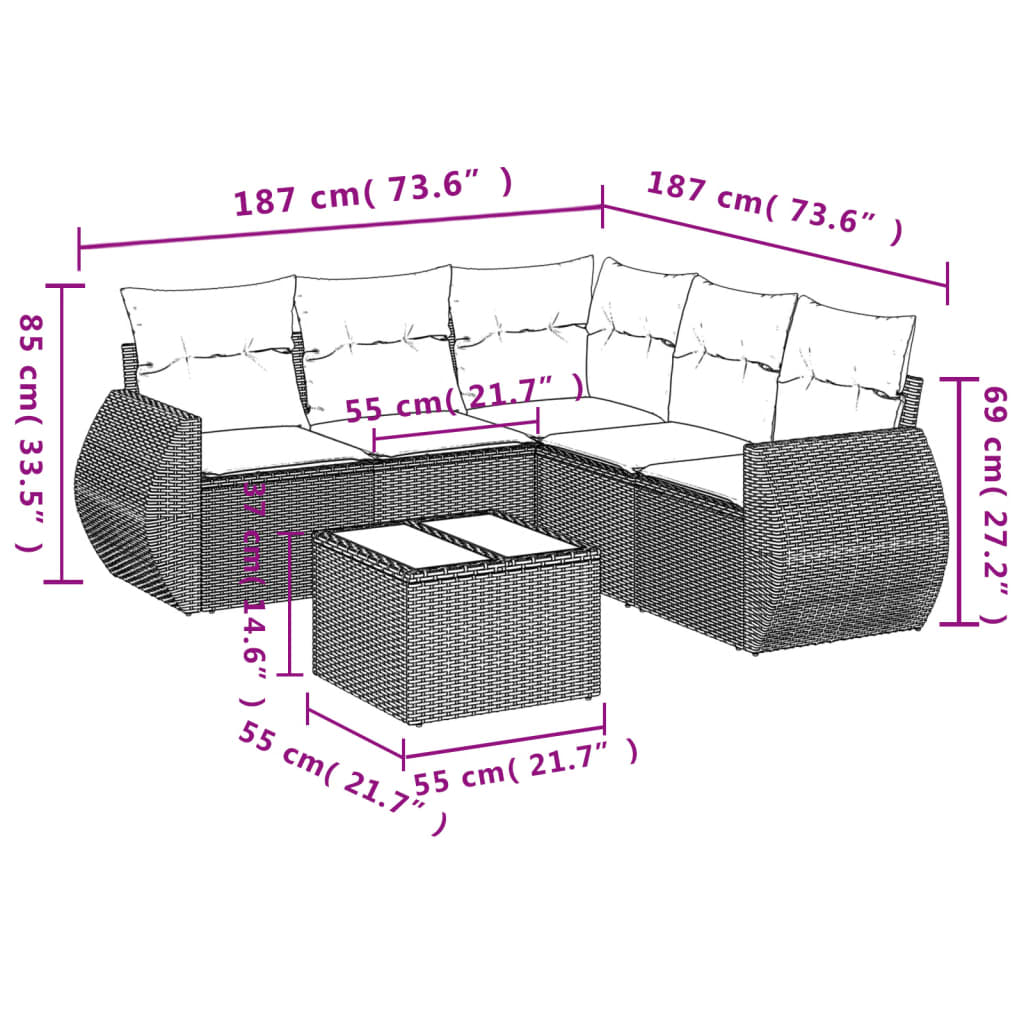 Set Divano da Giardino 6 pz con Cuscini Beige in Polyrattan | homemem39
