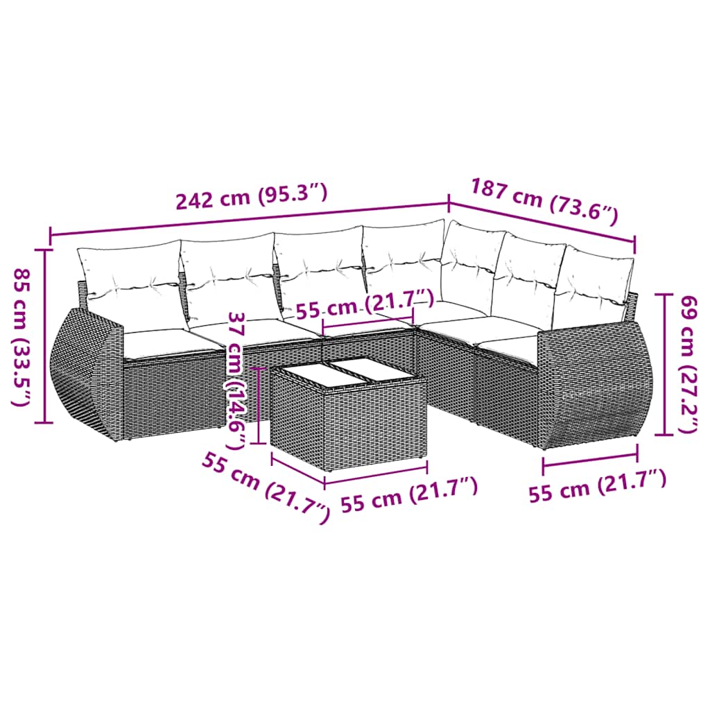 Set Divani da Giardino con Cuscini 7pz Nero Polyrattan | homemem39