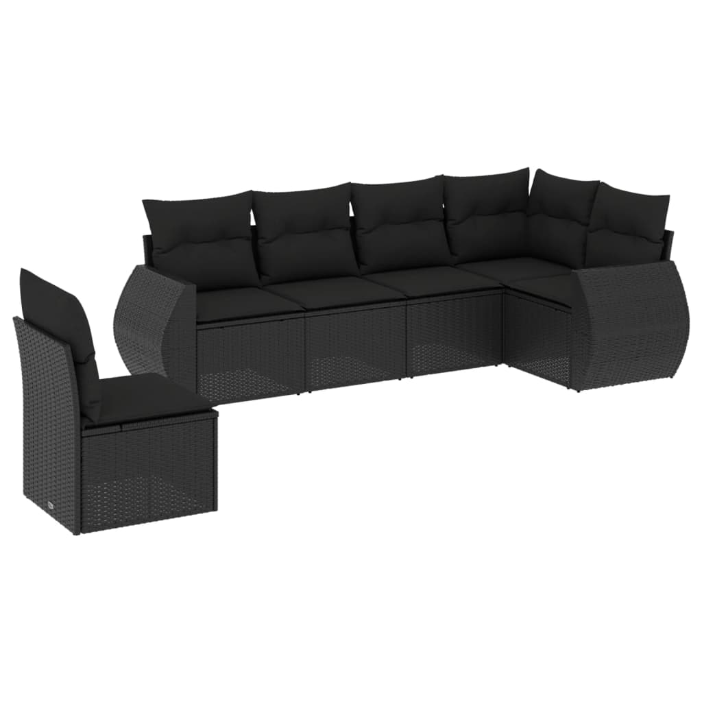 Set Divano da Giardino 6 pz con Cuscini Nero in Polyrattan