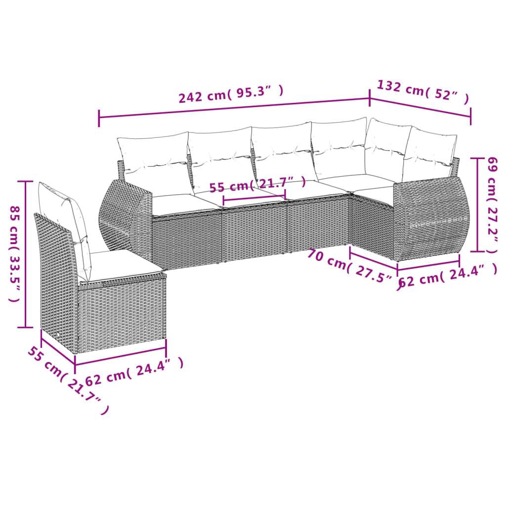 Set Divano da Giardino 6 pz con Cuscini Grigio in Polyrattan | homemem39