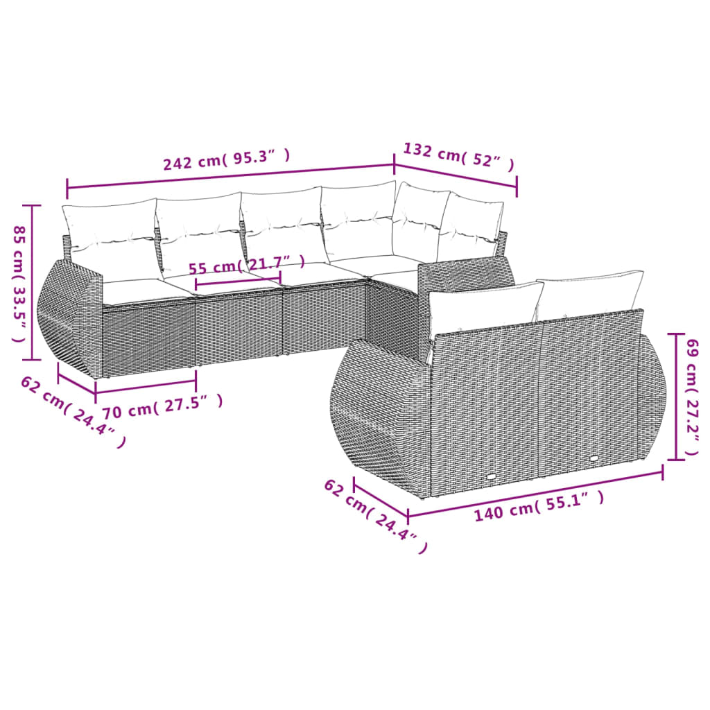 Set Divani da Giardino con Cuscini 7pz Nero Polyrattan | homemem39