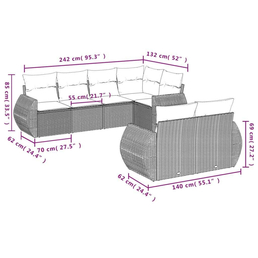 Set Divani da Giardino 7 pz con Cuscini Beige in Polyrattan | homemem39
