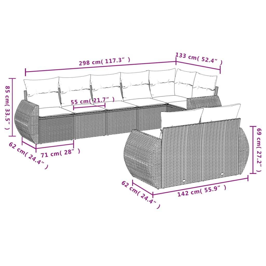 Set Divani da Giardino con Cuscini 8 pz Nero in Polyrattan | homemem39