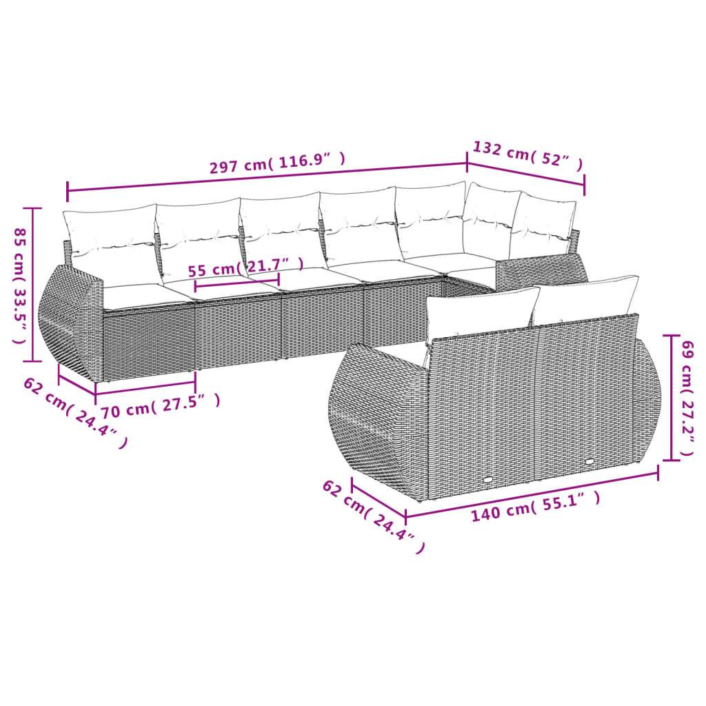 Set Divani da Giardino 8 pz con Cuscini Marrone in Polyrattan | homemem39