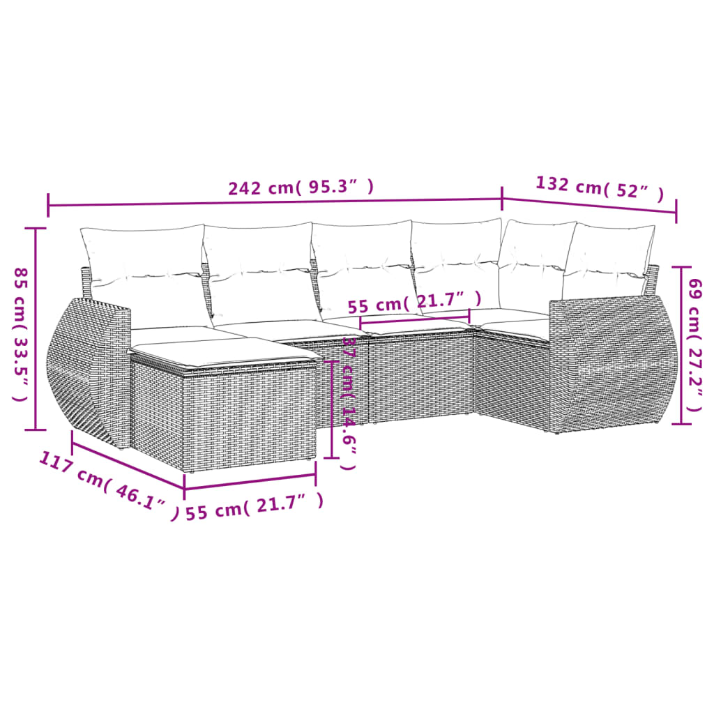 Set Divano da Giardino 6 pz con Cuscini Beige in Polyrattan | homemem39