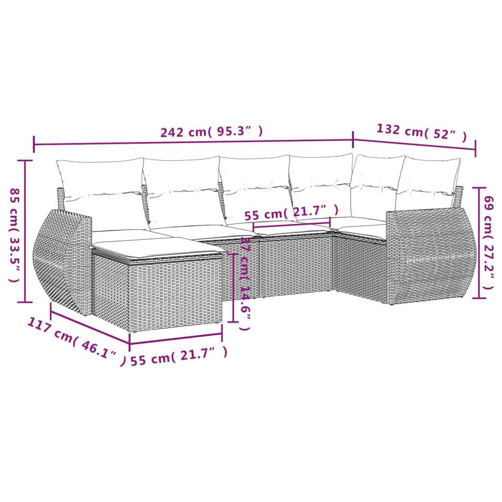 Set Divano da Giardino 6 pz con Cuscini Marrone in Polyrattan | homemem39