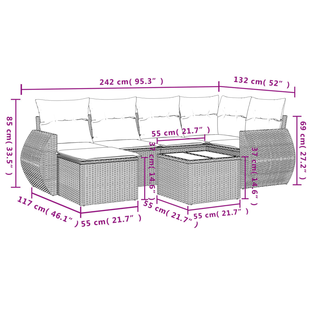 Set Divani da Giardino 7pz con Cuscini Grigio Chiaro Polyrattan | homemem39