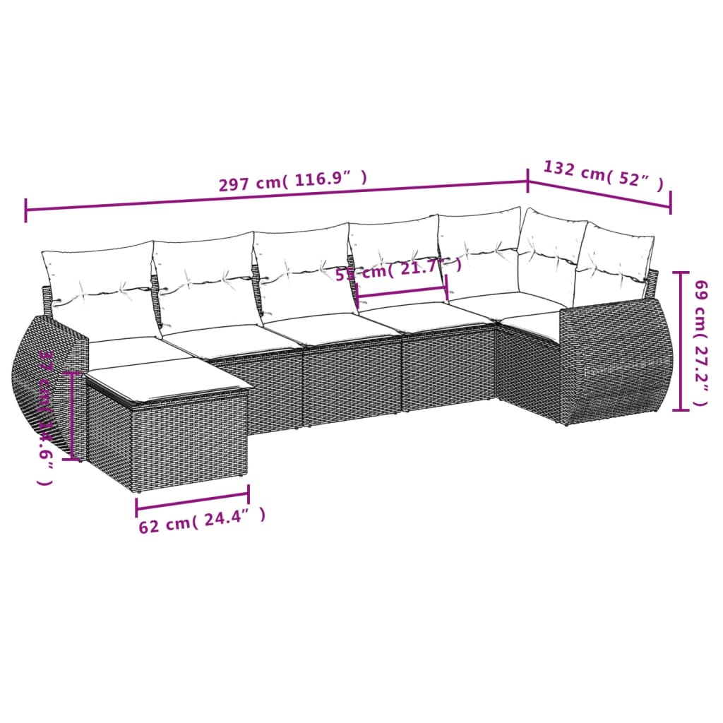 Set Divani da Giardino 7 pz con Cuscini Grigio in Polyrattan | homemem39