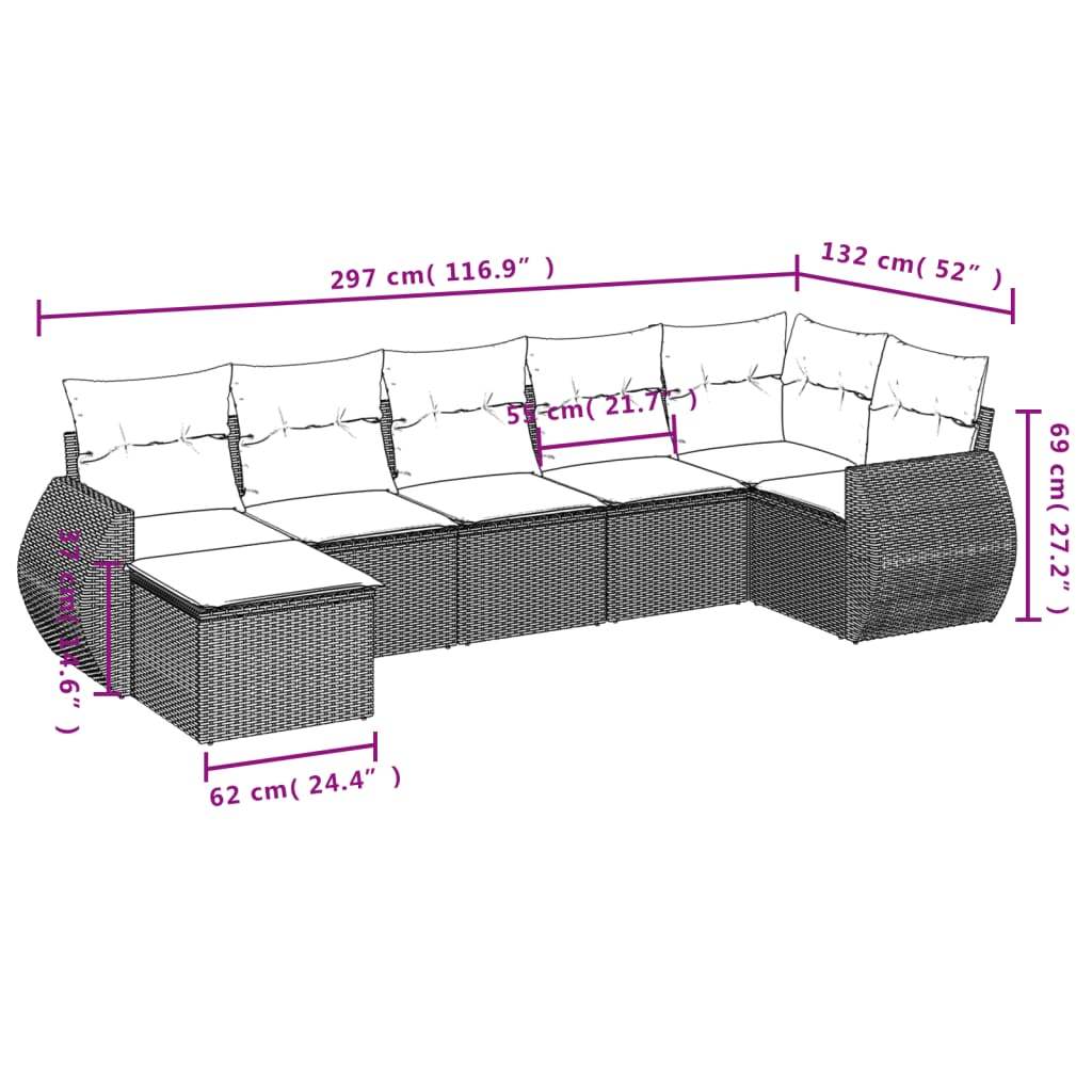 Set Divani da Giardino 7 pz con Cuscini Marrone in Polyrattan | homemem39