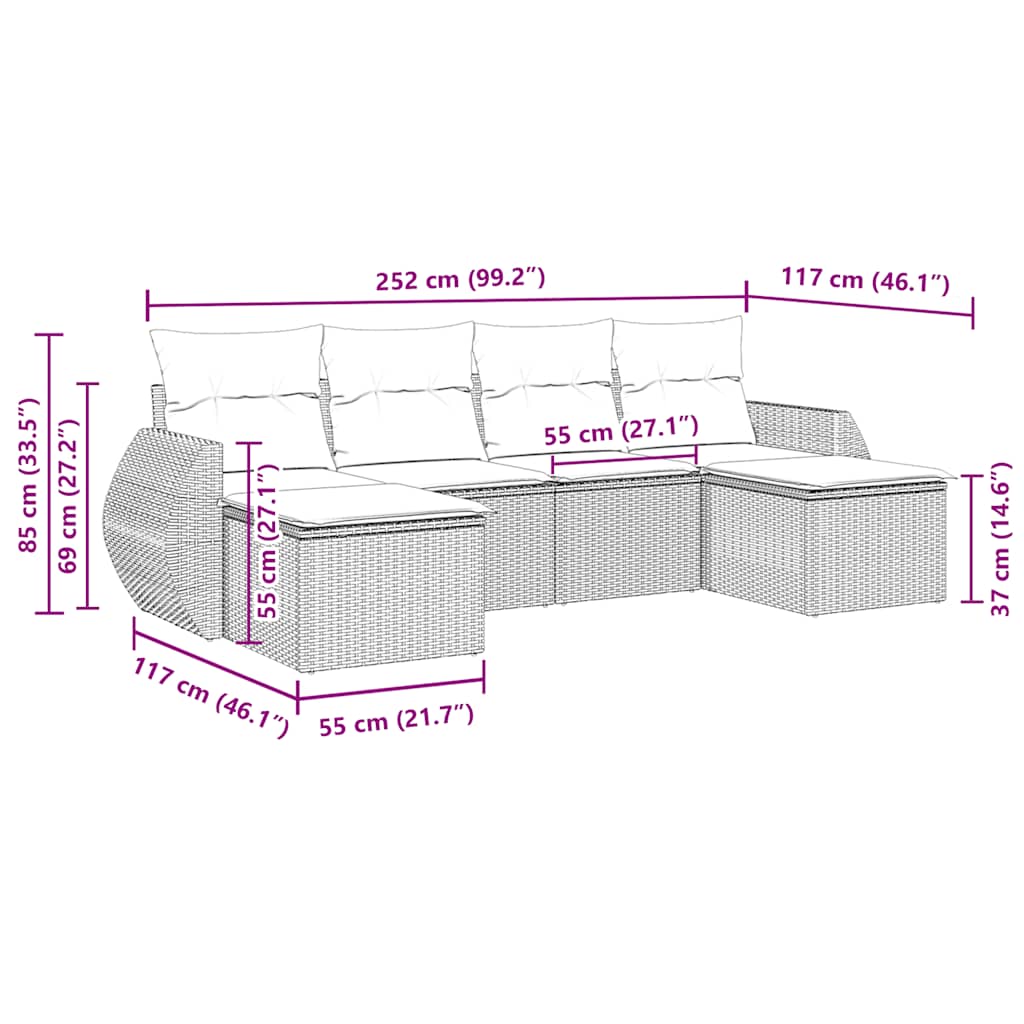 Set Divano da Giardino 6 pz con Cuscini Nero in Polyrattan | homemem39