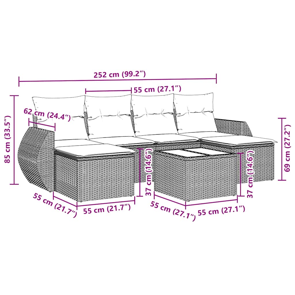 Set Divani da Giardino con Cuscini 7pz Nero Polyrattan | homemem39