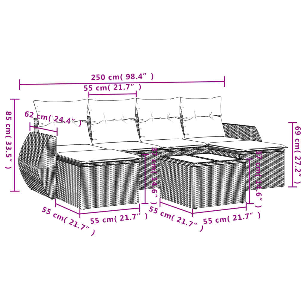 Set Divani da Giardino 7 pz con Cuscini Grigio in Polyrattan | homemem39