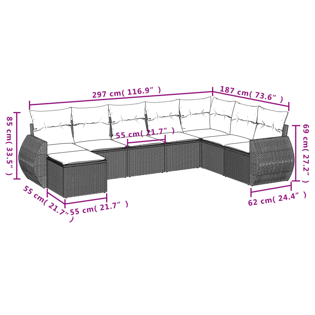 Set Divani da Giardino con Cuscini 8 pz Nero in Polyrattan | homemem39