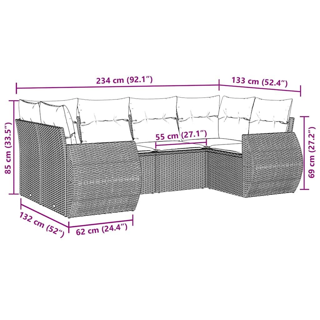 Set Divano da Giardino 6 pz con Cuscini Nero in Polyrattan | homemem39