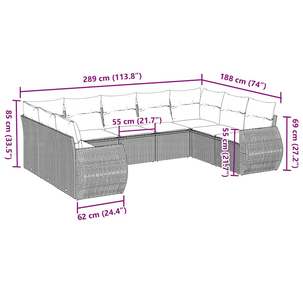 Set Divano da Giardino 9pz con Cuscini Grigio Chiaro Polyrattan | homemem39
