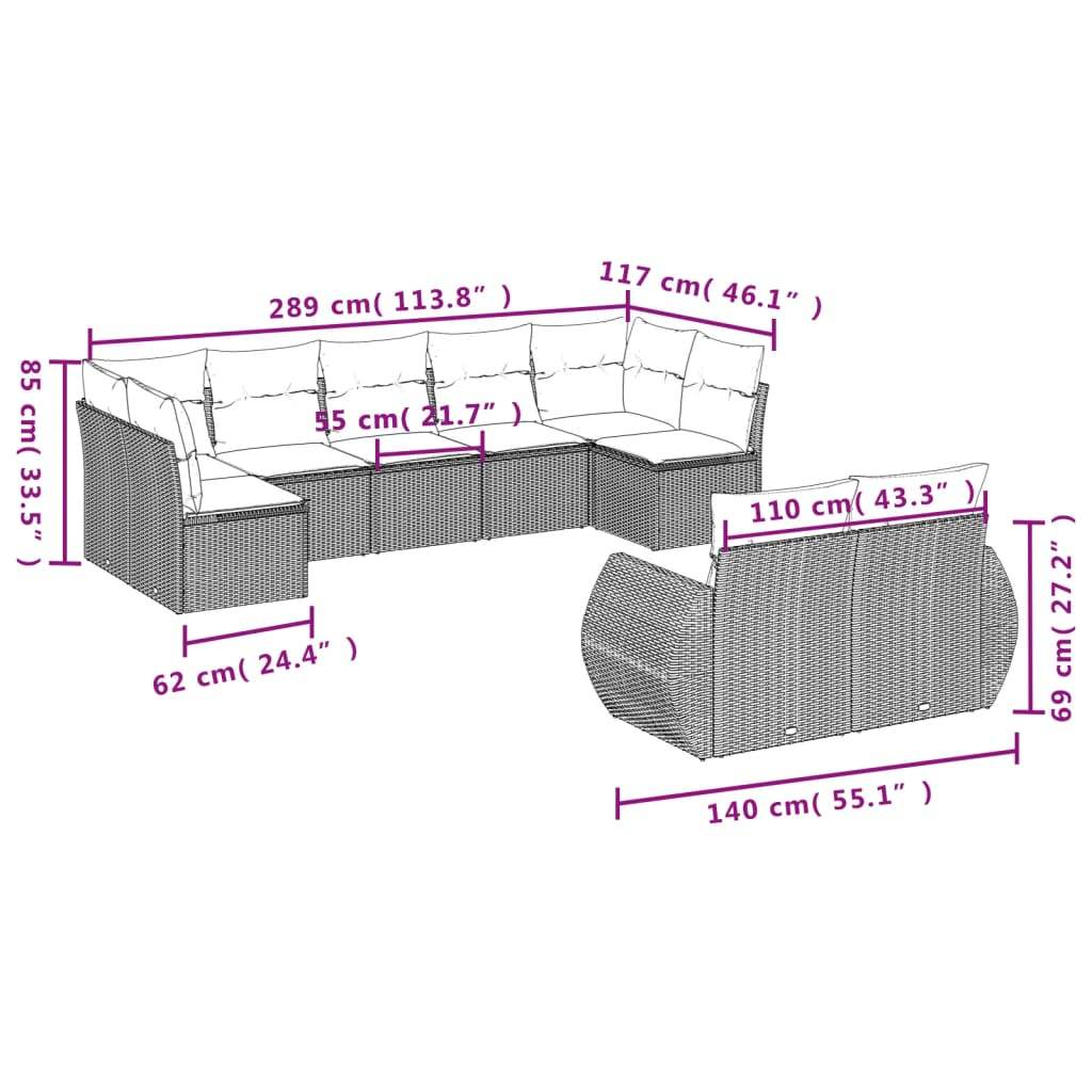 Set Divani da Giardino 9 pz con Cuscini Nero in Polyrattan | homemem39