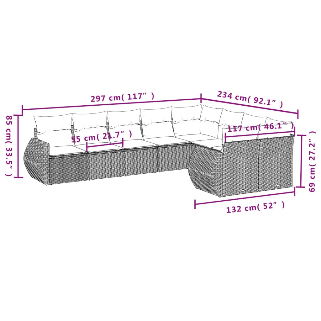 Set Divano da Giardino 9 pz con Cuscini Grigio in Polyrattan | homemem39