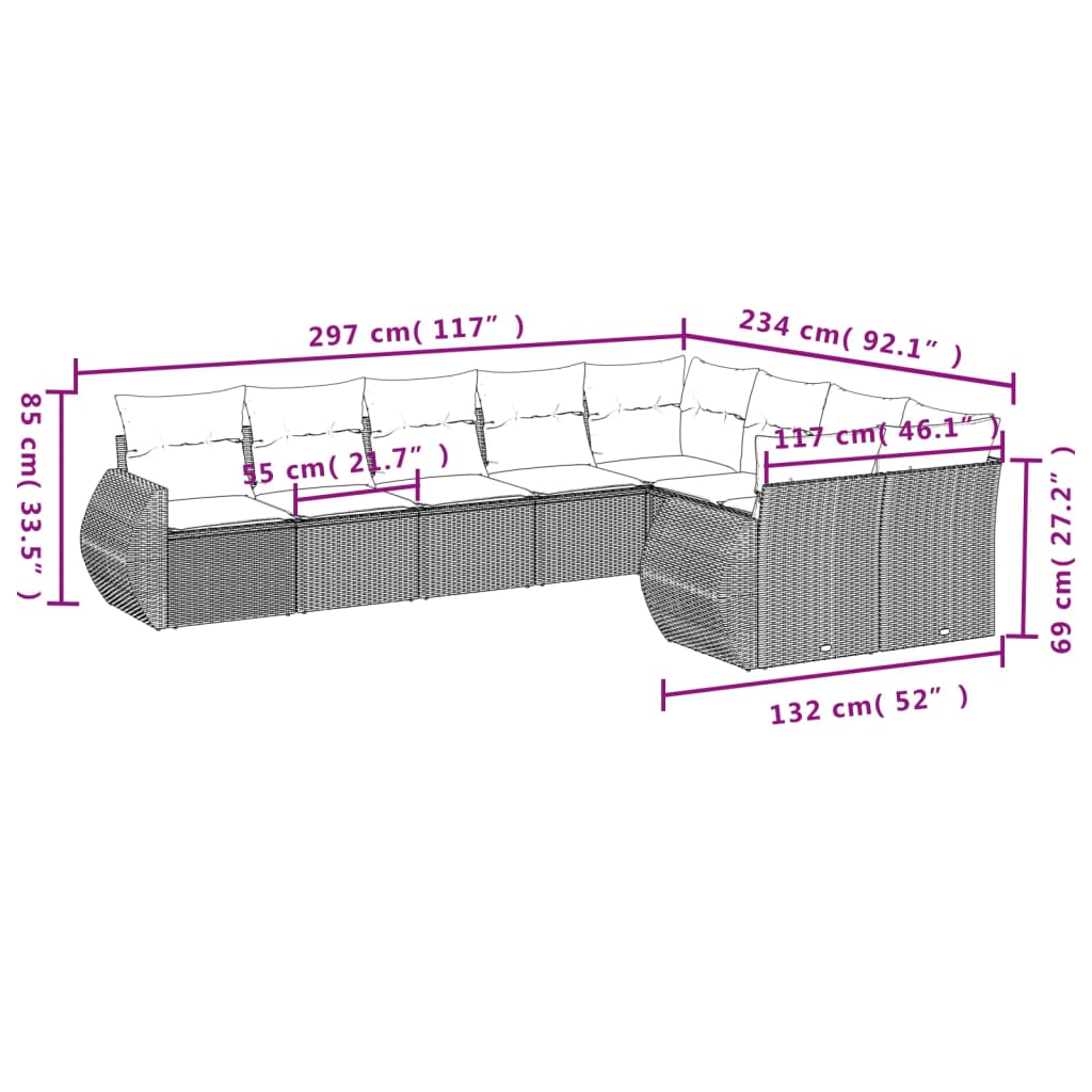 Set Divani da Giardino 9pz con Cuscini Marrone in Polyrattan | homemem39