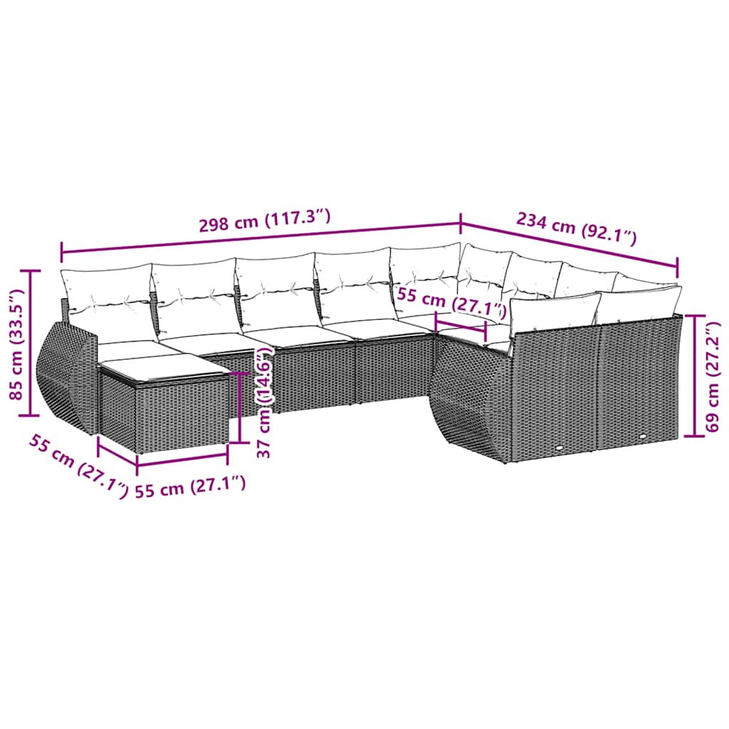Set Divani da Giardino 10pz con Cuscini in Polyrattan Nero | homemem39