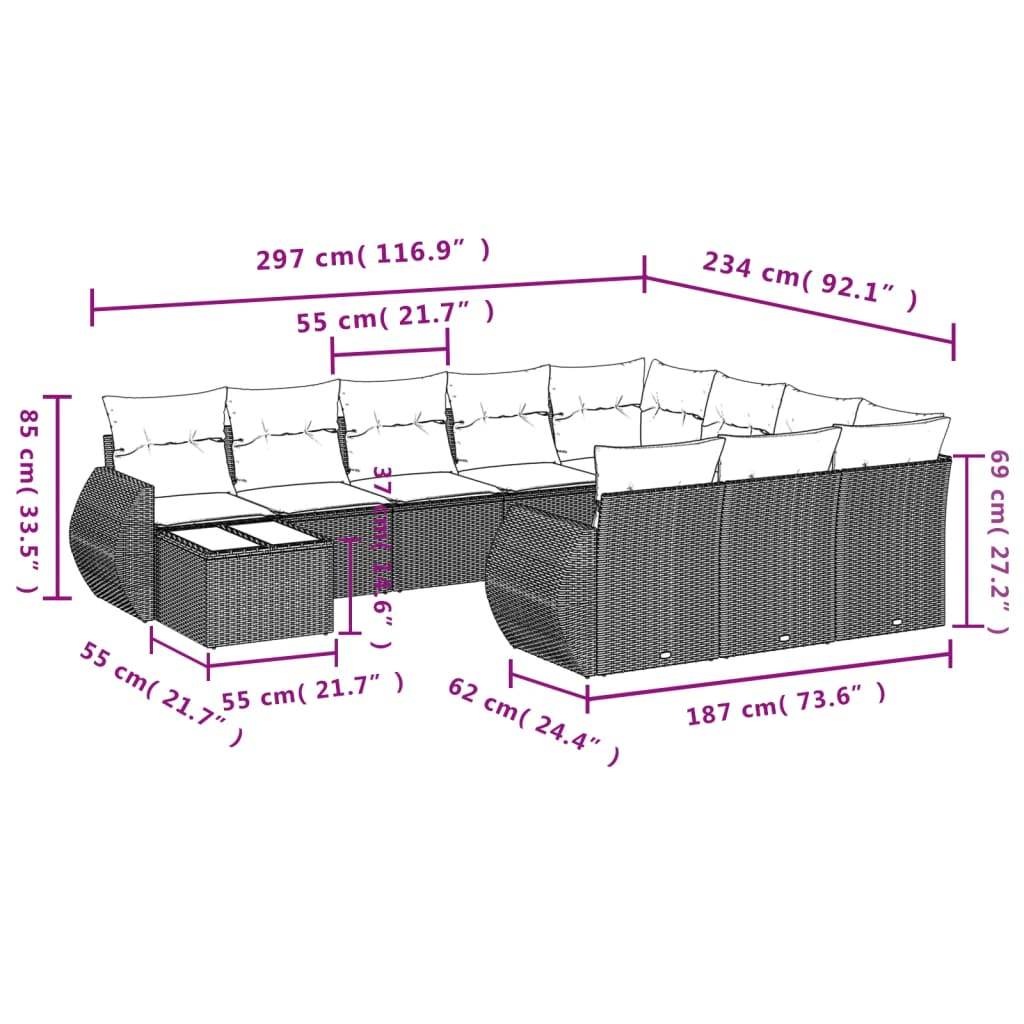 Set Divani da Giardino 11 pz con Cuscini Polyrattan Marrone | homemem39