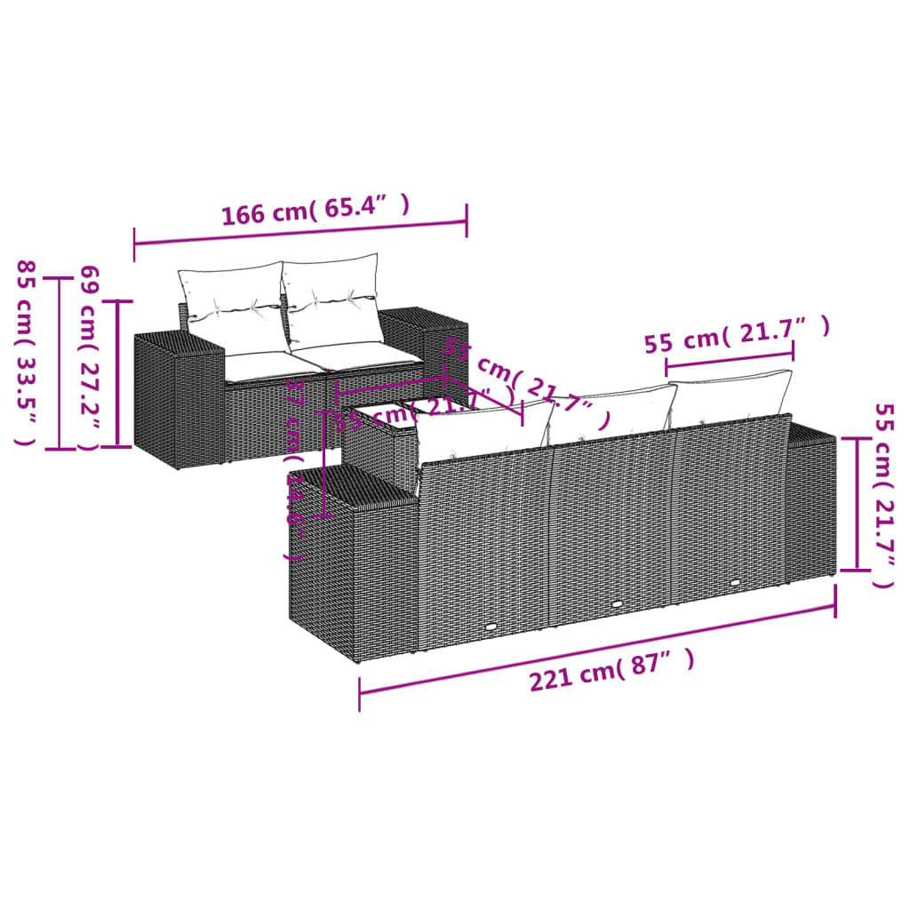 Set Divano da Giardino 6 pz con Cuscini Nero in Polyrattan | homemem39