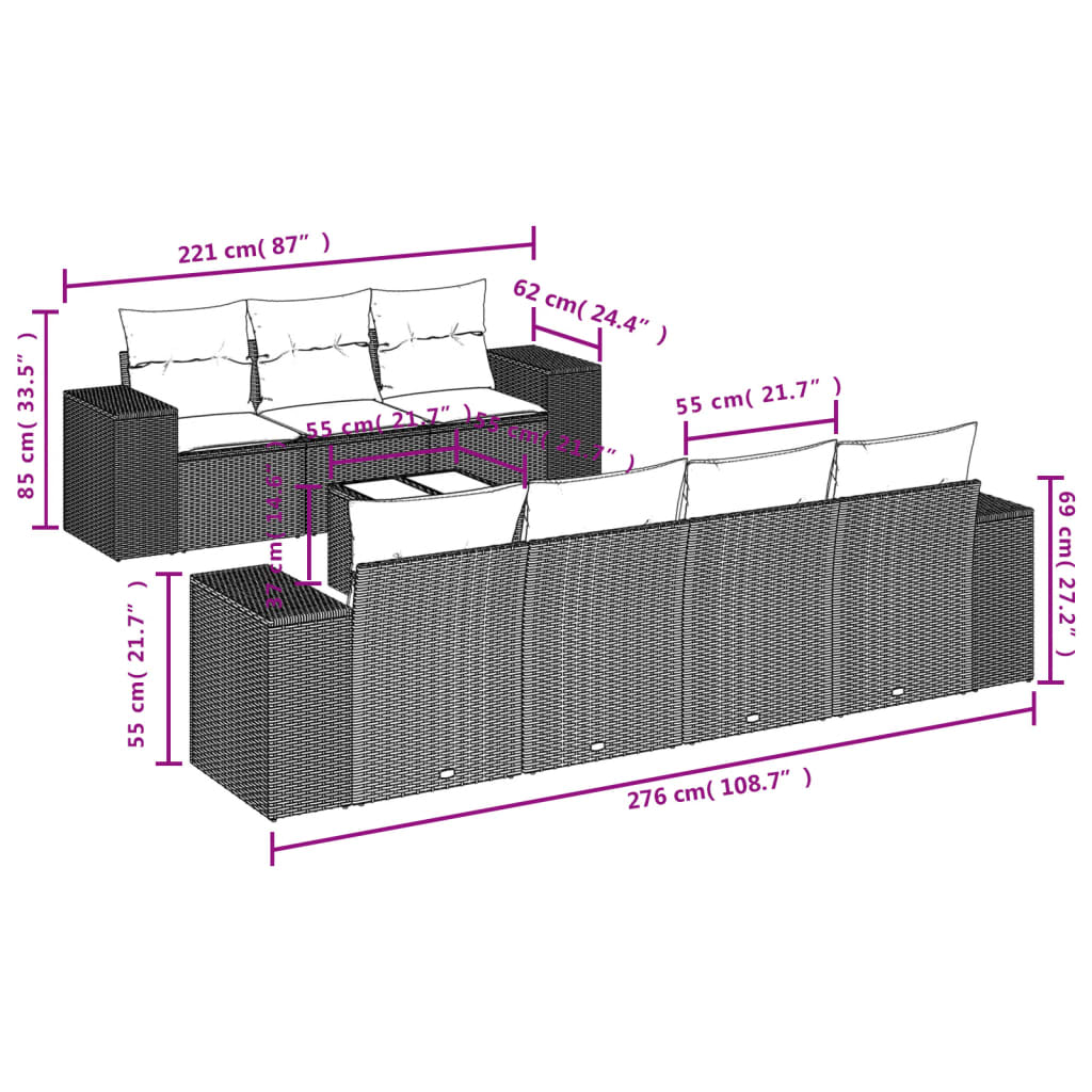 Set Divani da Giardino con Cuscini 8 pz Nero in Polyrattan | homemem39