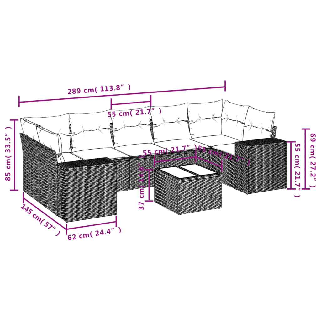 Set Divano da Giardino 8 pz con Cuscini Grigio in Polyrattan | homemem39