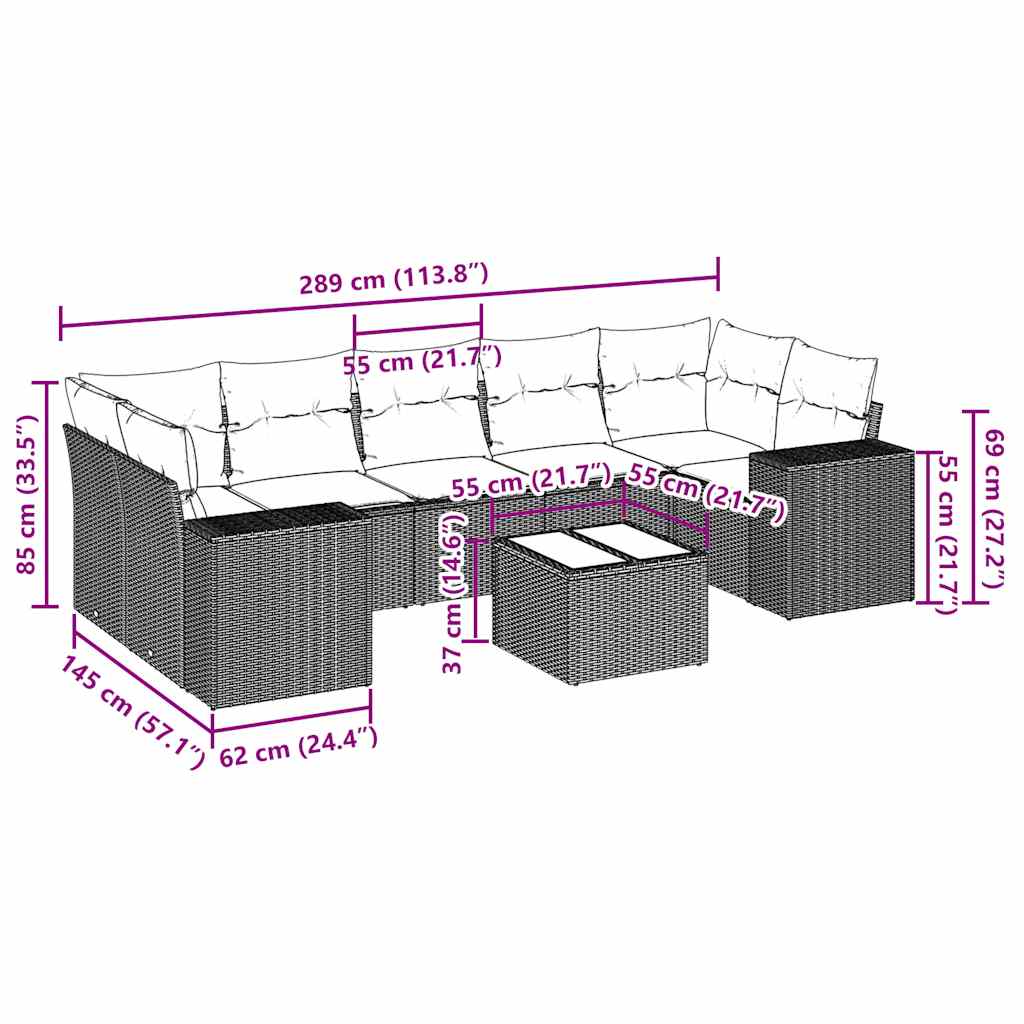 Set Divano da Giardino 8pz con Cuscini Grigio Chiaro Polyrattan | homemem39
