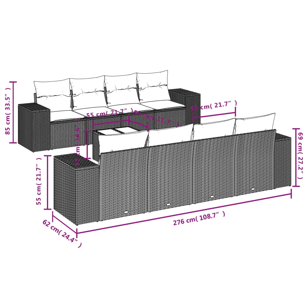 Set Divani da Giardino 9pz con Cuscini Marrone in Polyrattan | homemem39