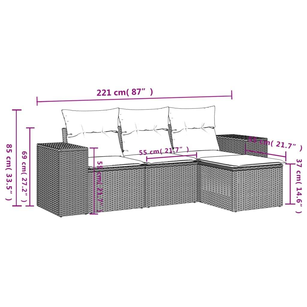 Set Divani da Giardino 4 pz con Cuscini Nero in Polyrattan | homemem39