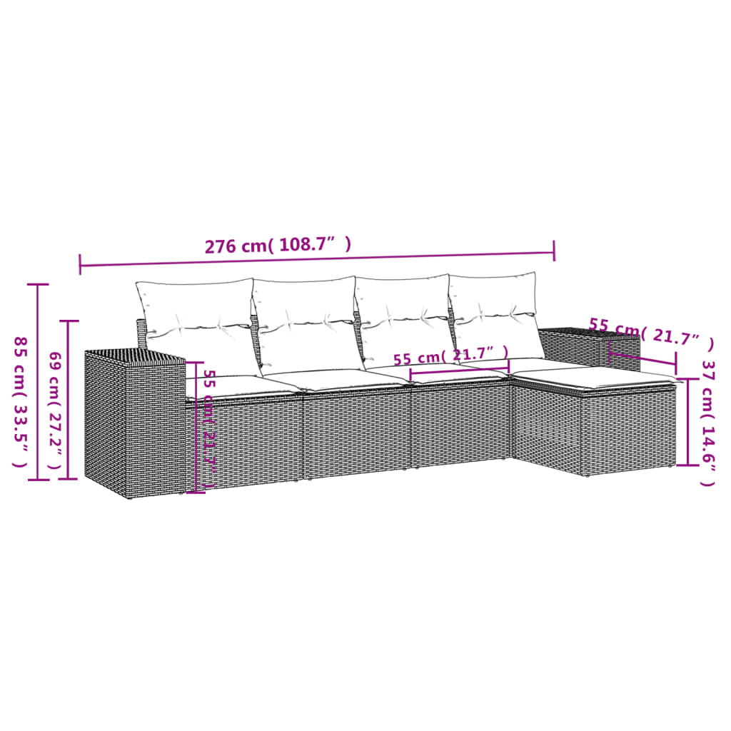 Set Divani da Giardino 5 pz con Cuscini in Polyrattan Nero | homemem39