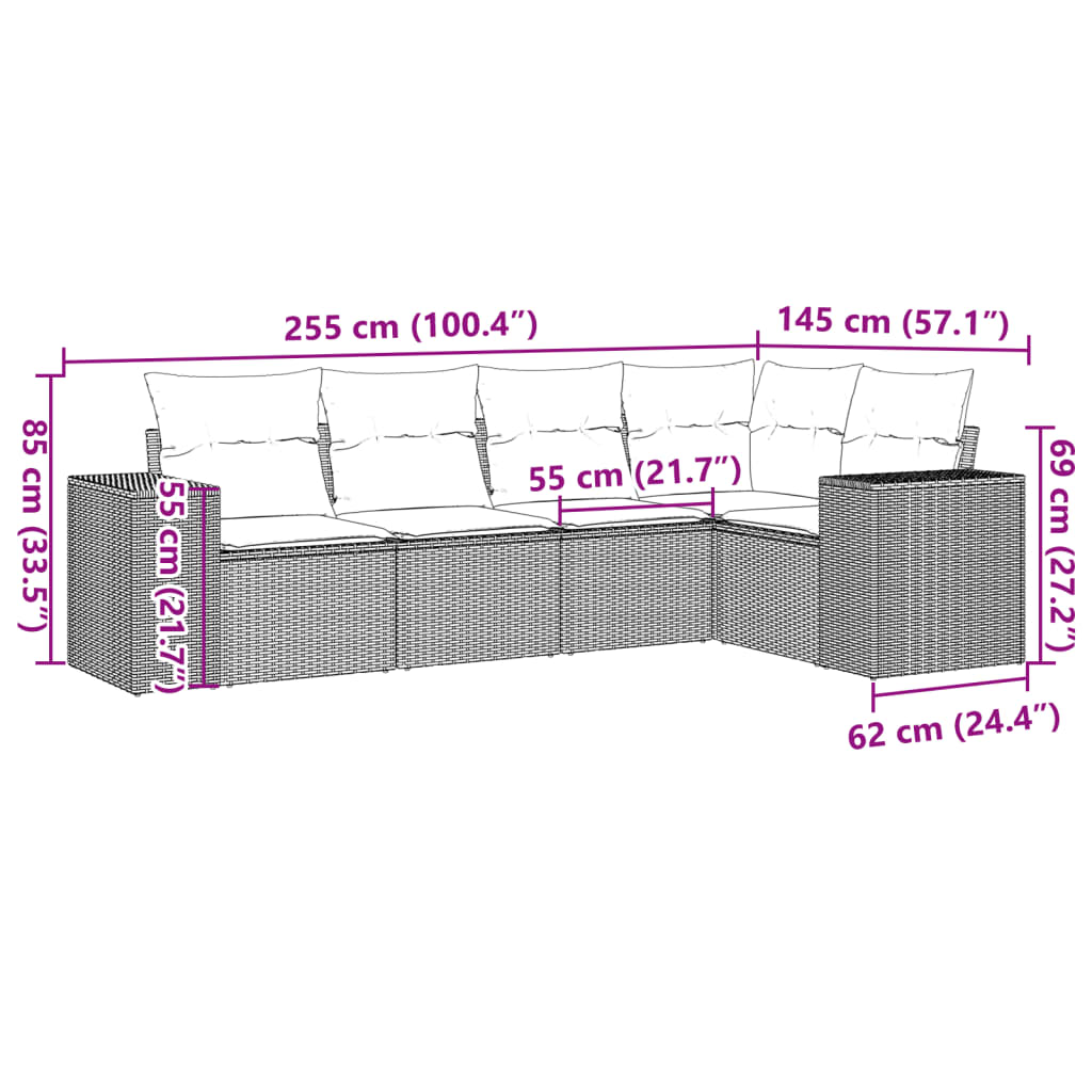 Set Divano da Giardino 5 pz con Cuscini Grigio in Polyrattan | homemem39
