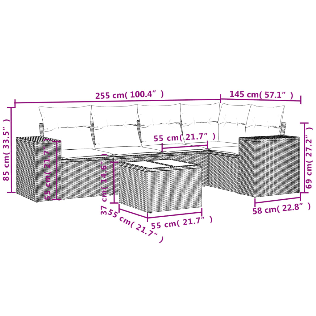 Set Divano da Giardino 6 pz con Cuscini Nero in Polyrattan | homemem39