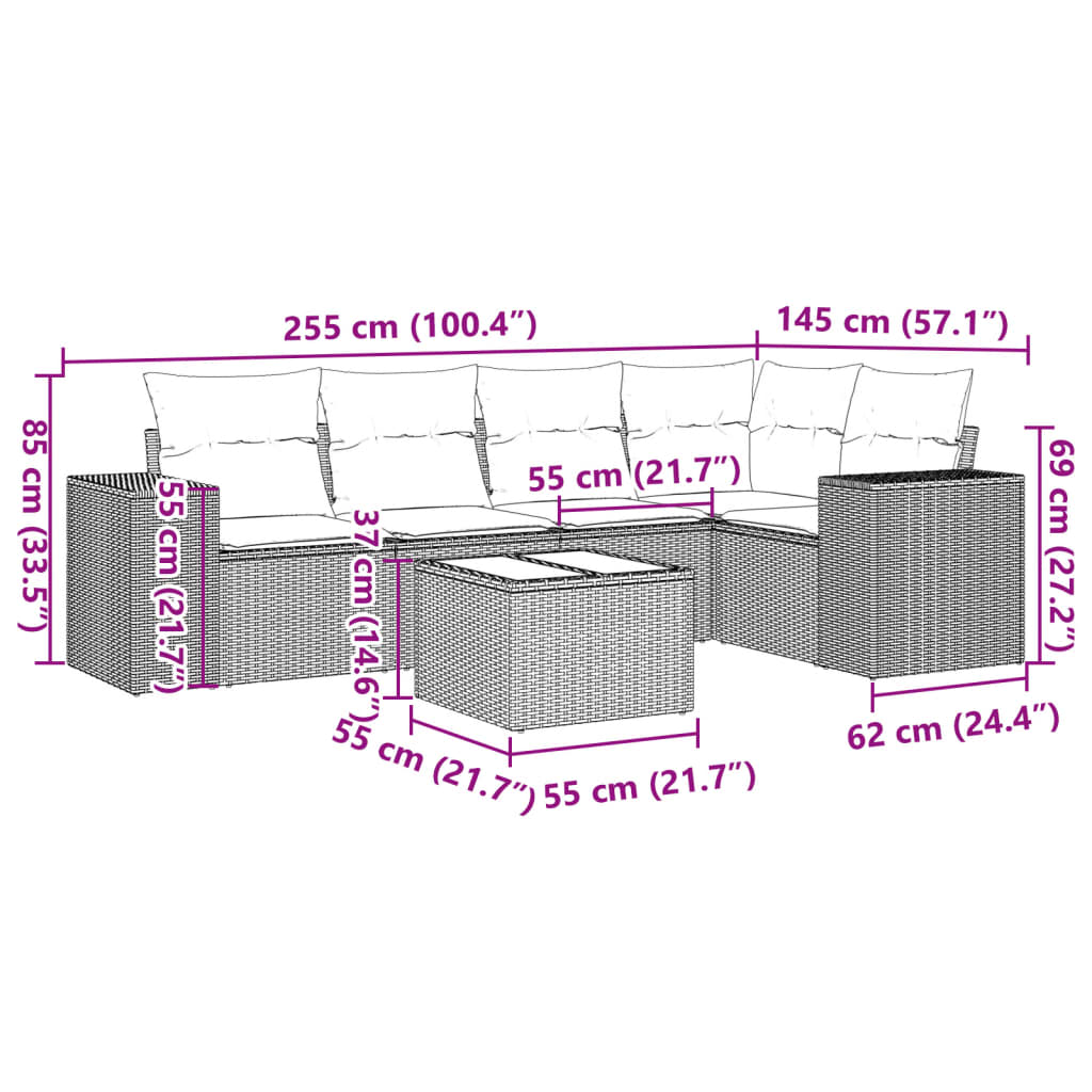 Set Divano da Giardino 6 pz con Cuscini Grigio in Polyrattan