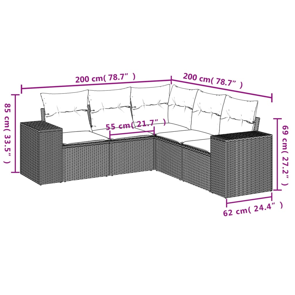 Set Divano da Giardino 5 pz con Cuscini Beige in Polyrattan | homemem39