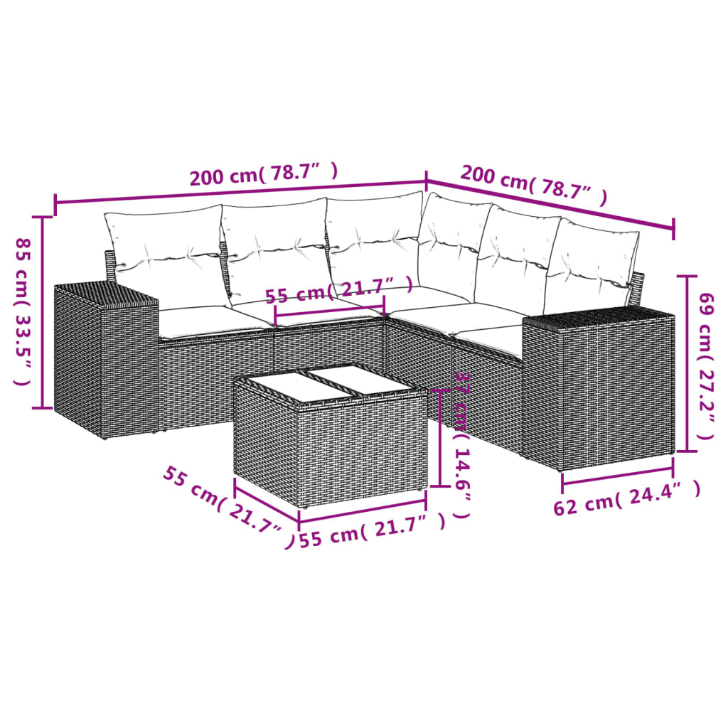 Set Divano da Giardino 6 pz con Cuscini Marrone in Polyrattan | homemem39