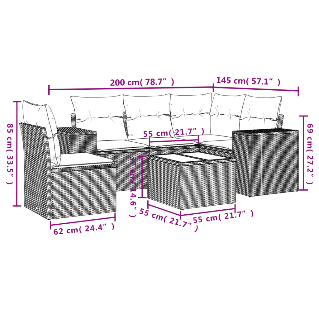 Set Divano da Giardino 6 pz con Cuscini Grigio in Polyrattan | homemem39