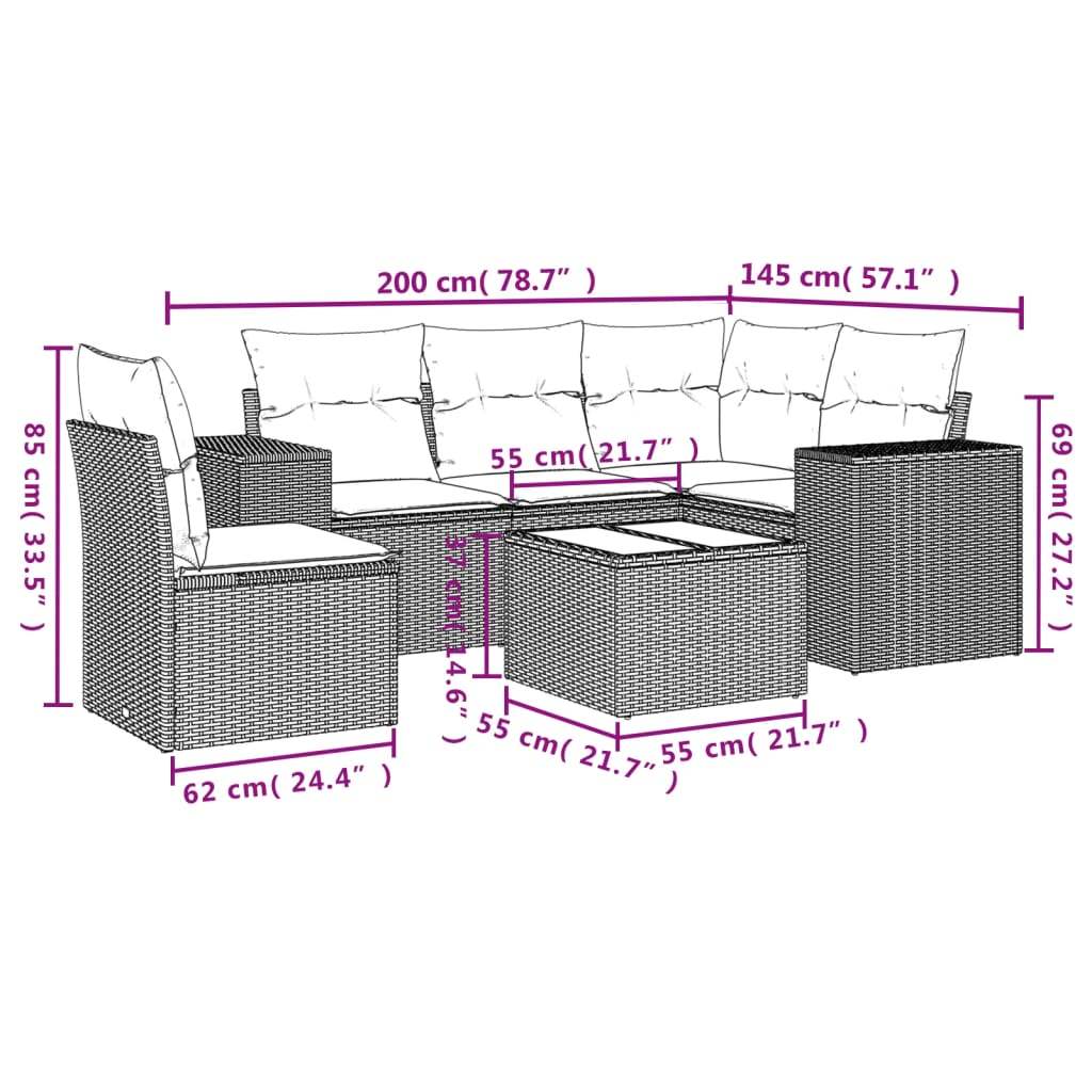 Set Divano da Giardino 6 pz con Cuscini Marrone in Polyrattan | homemem39