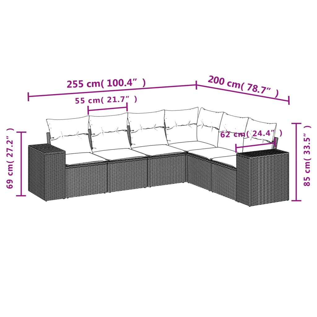Set Divano da Giardino 6 pz con Cuscini Grigio in Polyrattan | homemem39