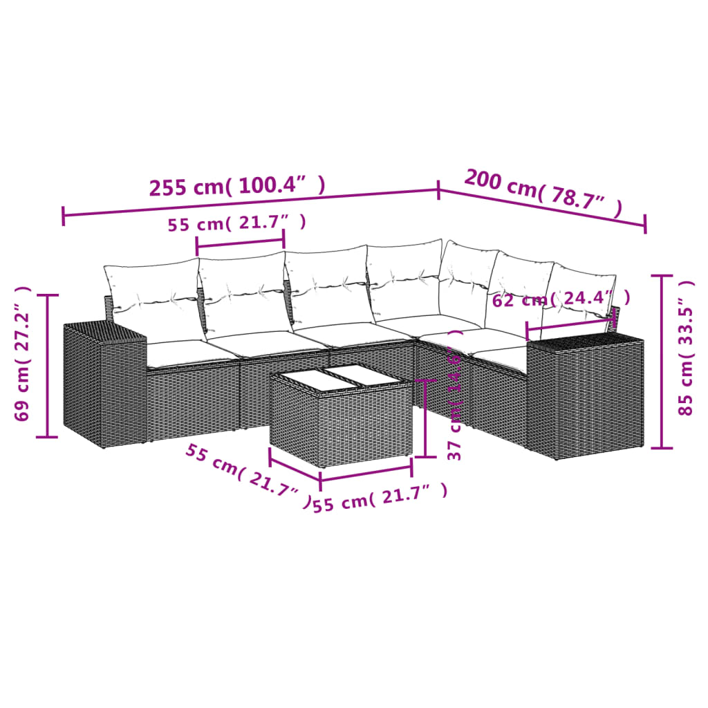 Set Divani da Giardino 7 pz con Cuscini Marrone in Polyrattan | homemem39
